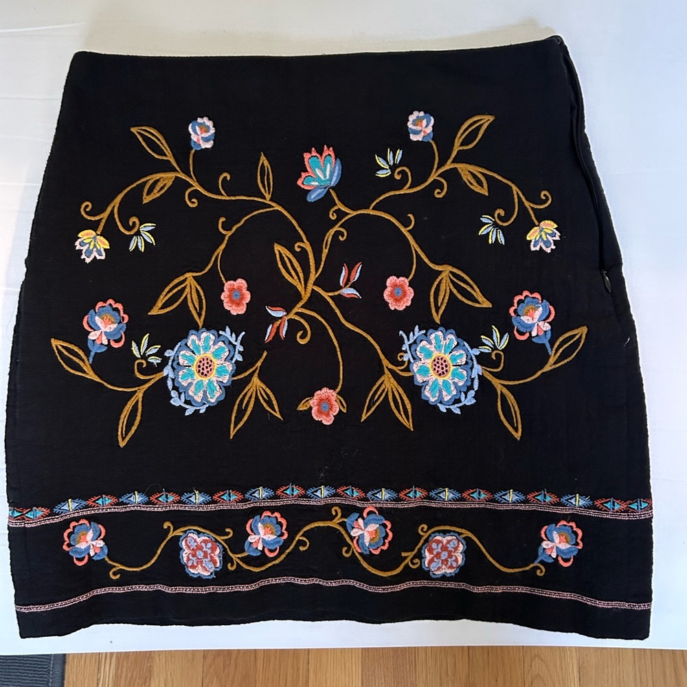 Loft black skirt with colorful embroidery